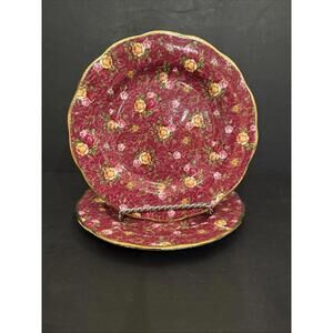 (2) Vintage Royal Albert Old Country Roses Ruby Lace Bone China 8 1/8”
